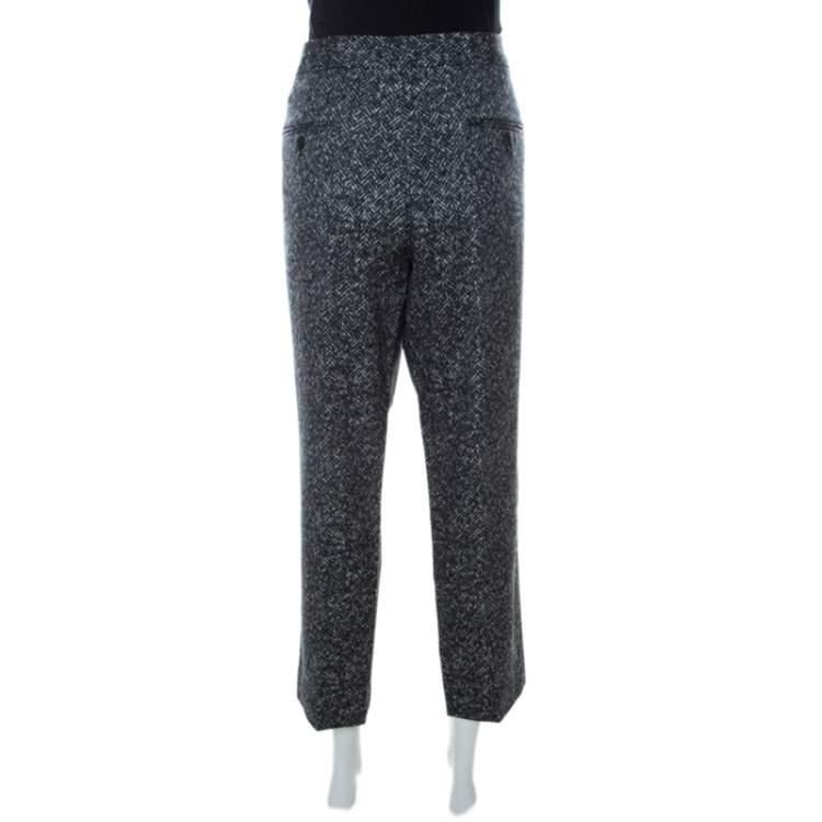 Pre Owned Michael Kors Dark Grey Chevron Print Stretch Wool Tapered Trousers XL