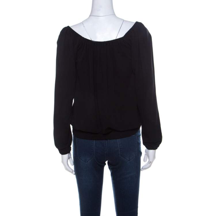 Pre Owned Michael Kors Black Crepe Drawstring Detail Off Shoulder Top XS