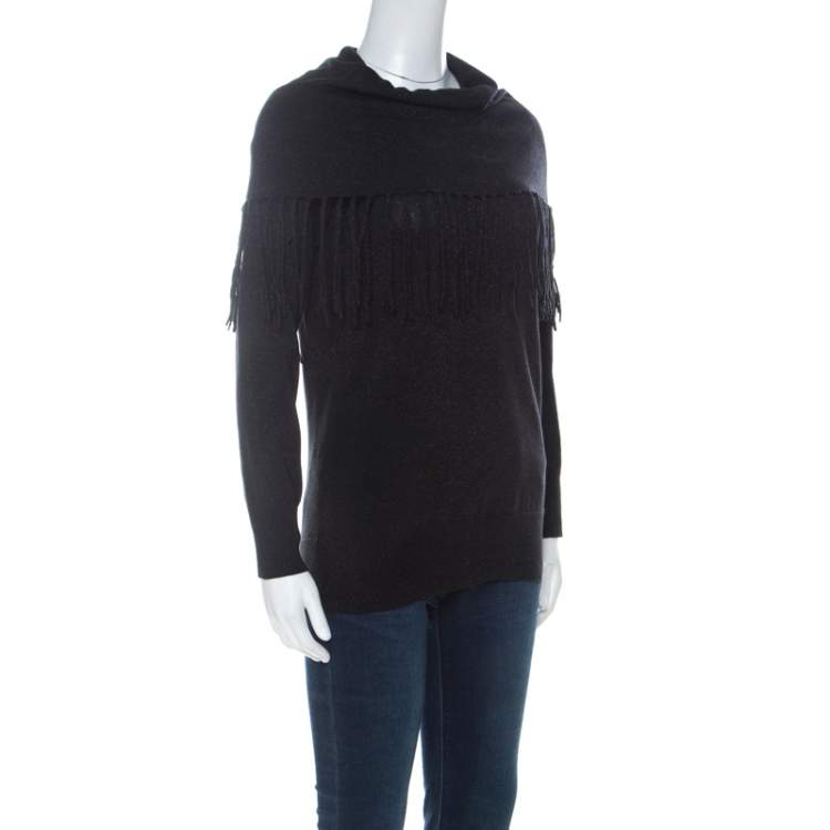 Michael Kors Black Lurex Cowl Neck Fringe Detail Knit Sweater XS Michael  Kors | TLC