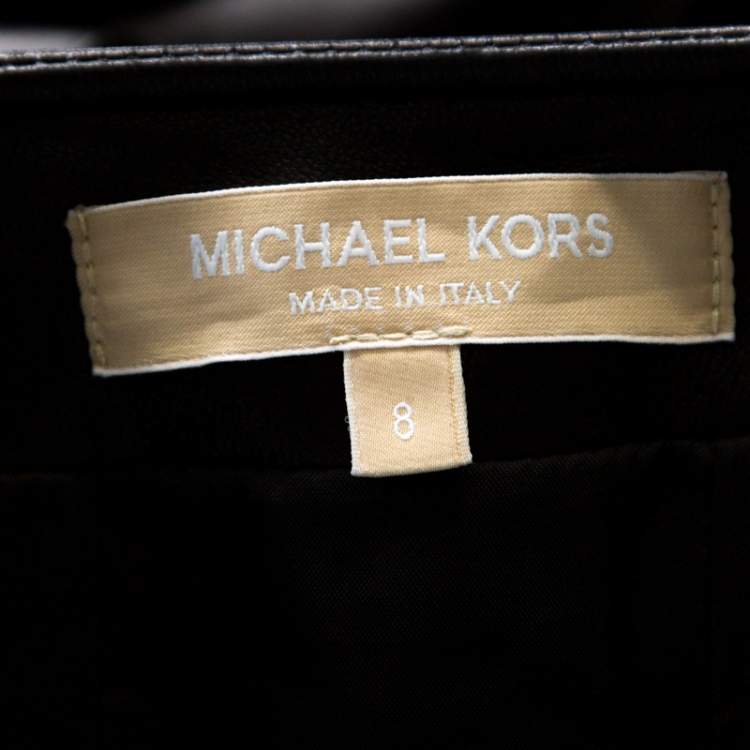 Pre Owned Michael Kors Dark Brown Leather Pleated Midi Skirt M