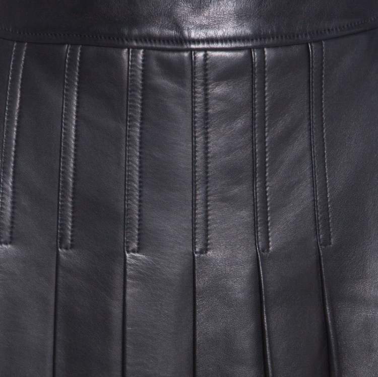 Pre Owned Michael Kors Dark Brown Leather Pleated Midi Skirt M