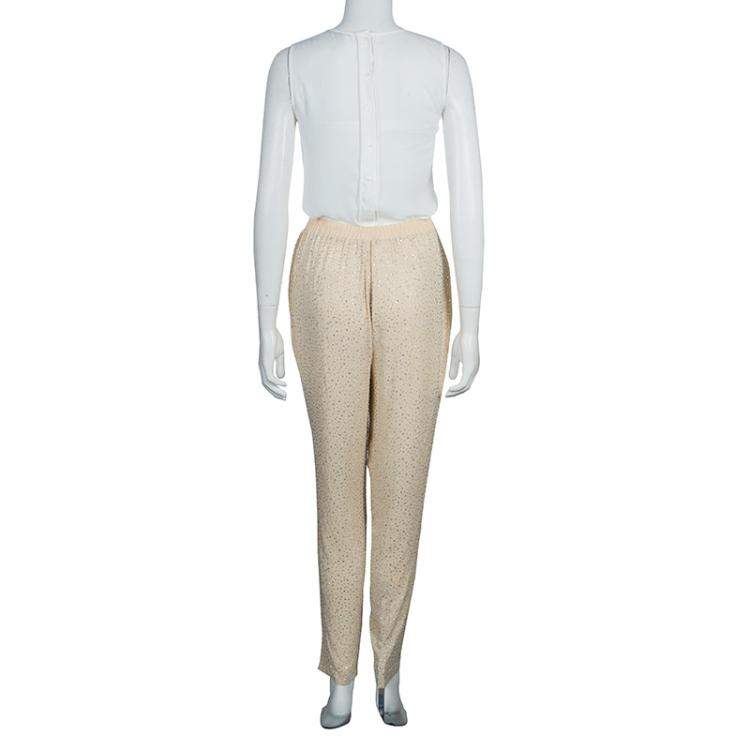 Pre Owned Michael Kors Beige Swarovski Embellished Pants S
