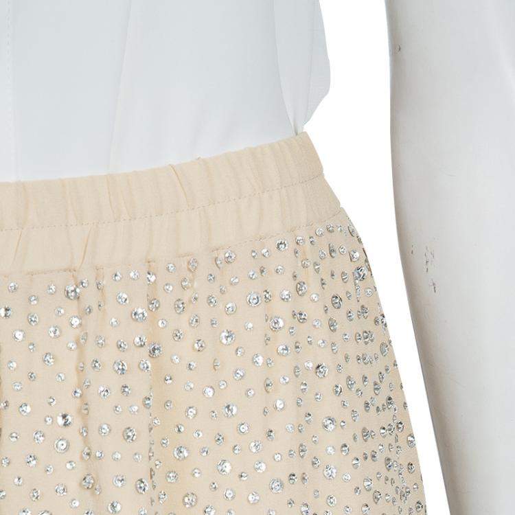 Pre Owned Michael Kors Beige Swarovski Embellished Pants S