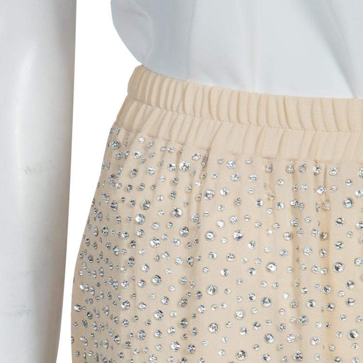 Pre Owned Michael Kors Beige Swarovski Embellished Pants S