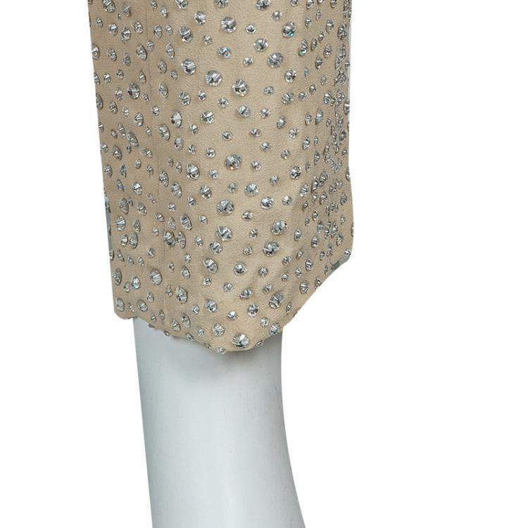 Pre Owned Michael Kors Beige Swarovski Embellished Pants S