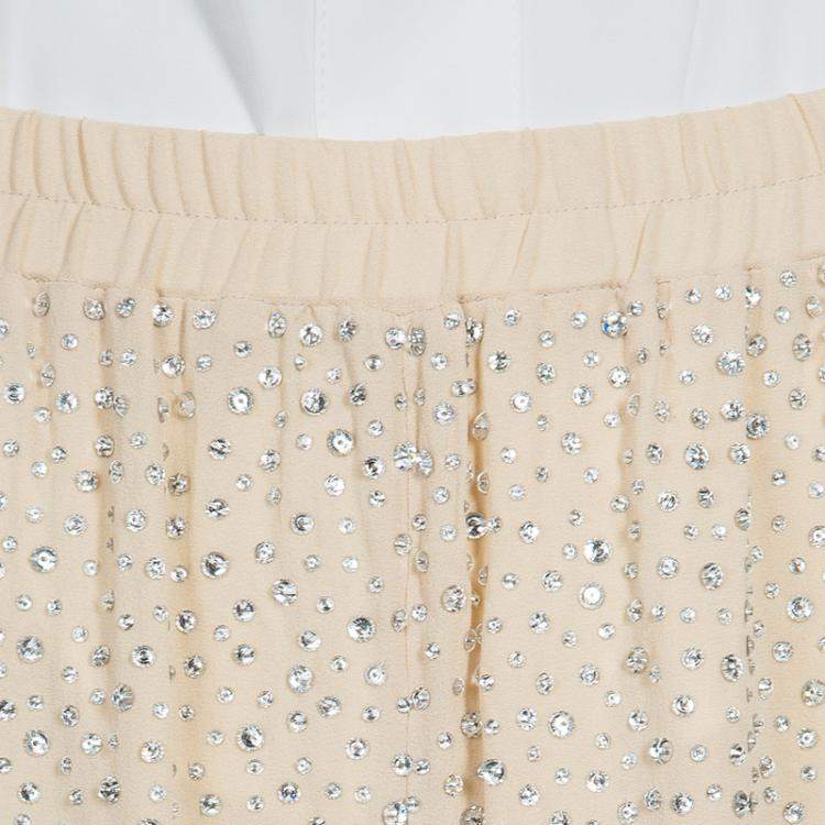 Pre Owned Michael Kors Beige Swarovski Embellished Pants S