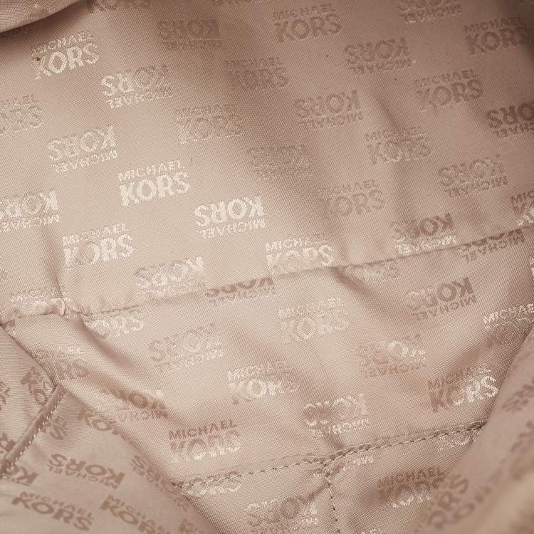 Pre Owned Michael Kors Beige/White Signature Coated Canvas and Leather Charm Satchel