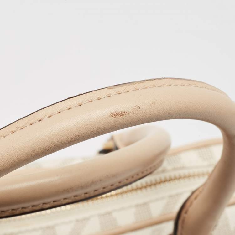 Pre Owned Michael Kors Beige/White Signature Coated Canvas and Leather Charm Satchel