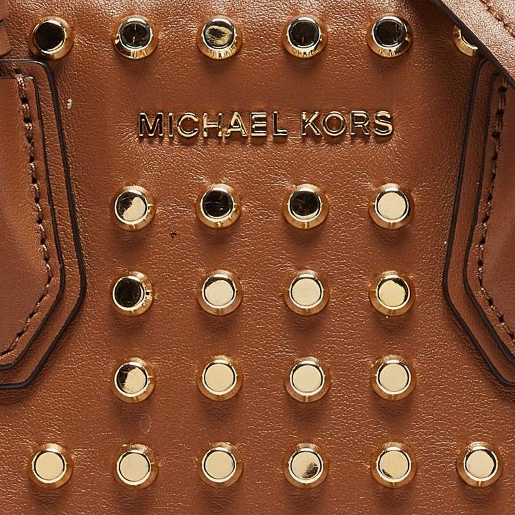 Pre Owned Michael Kors Brown Leather Mini Studded Mercer Tote