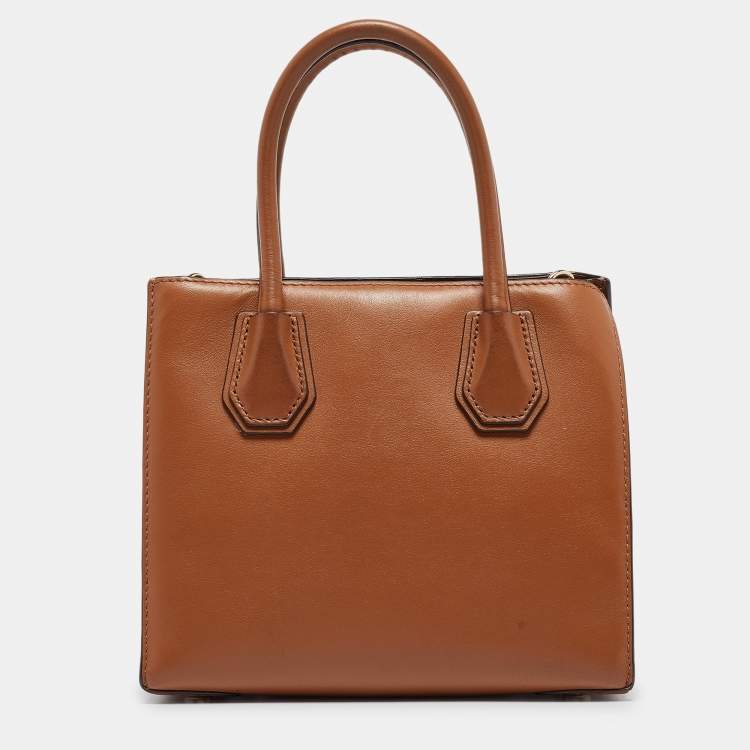 Pre Owned Michael Kors Brown Leather Mini Studded Mercer Tote