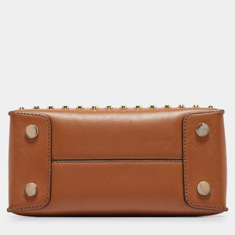 Pre Owned Michael Kors Brown Leather Mini Studded Mercer Tote