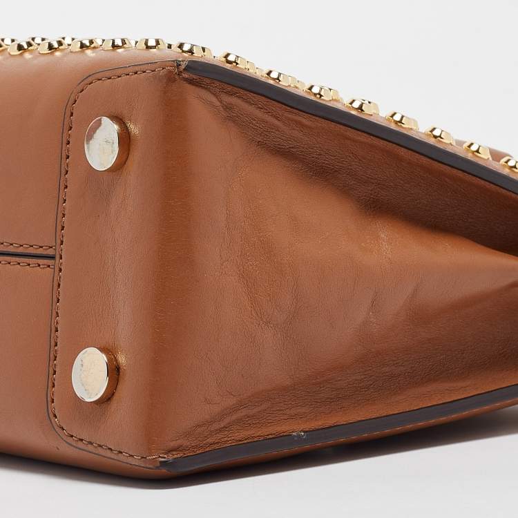 Pre Owned Michael Kors Brown Leather Mini Studded Mercer Tote