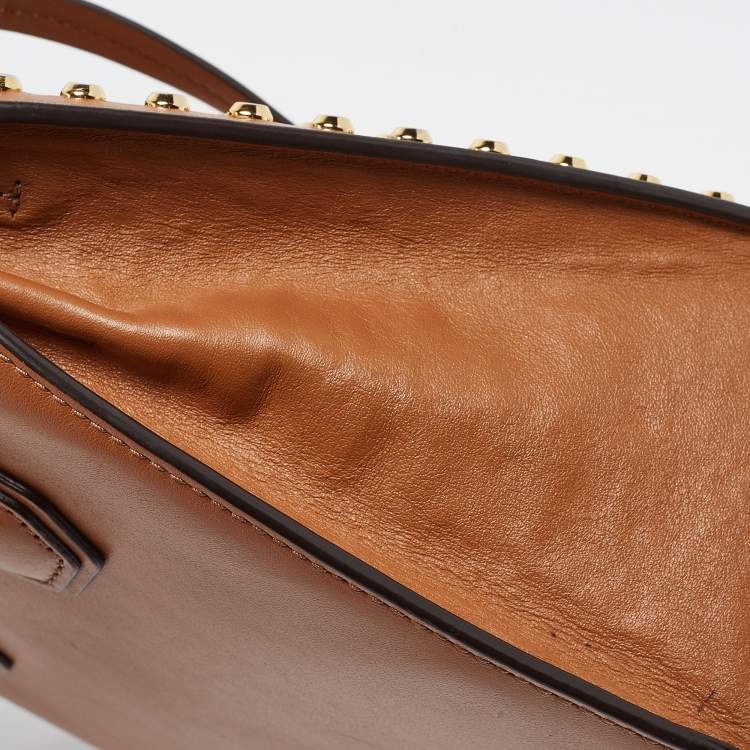 Pre Owned Michael Kors Brown Leather Mini Studded Mercer Tote