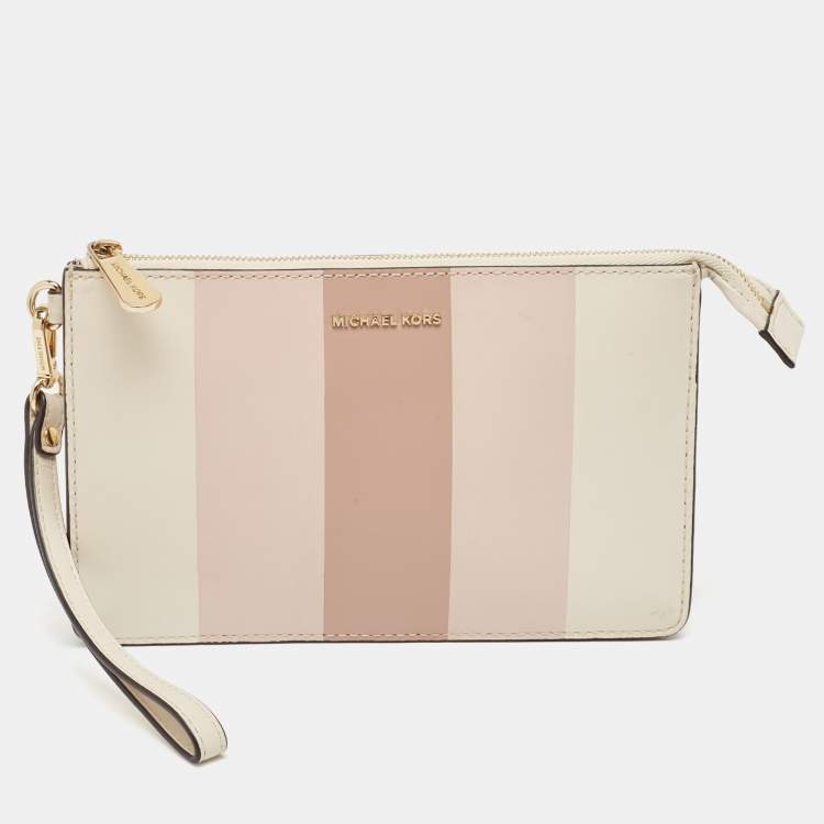 Pre Owned Michael Kors Multicolor Leather Stripe Daniel Wristlet Pouch