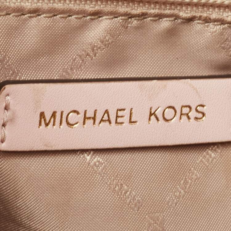 Pre Owned Michael Kors Off White/Pink Signature Coated Canvas Large Kenly Tote