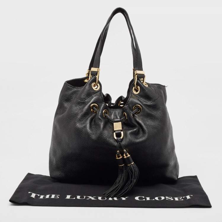 Pre Owned Michael Kors Black Leather Large Camden Drawstring Shoulder Bag