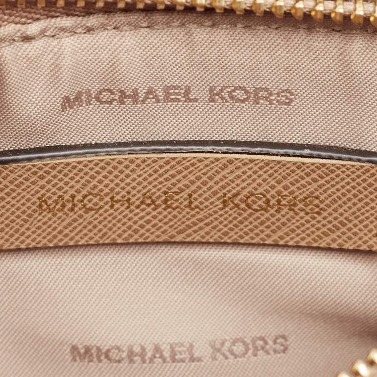 Pre Owned Michael Kors Brown/Beige Signature Coated Canvas and Leather Mini Mercer Tote