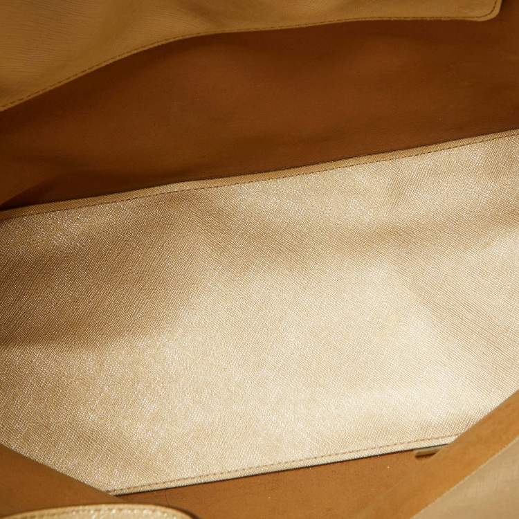 Pre Owned Michael Kors Gold Leather Jet Set Travel Shopper Tote