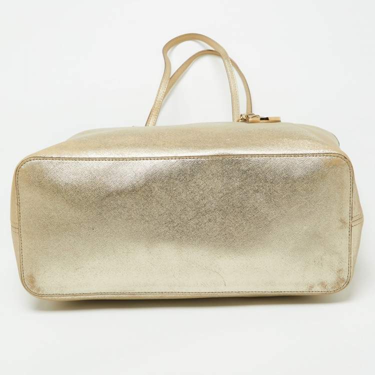 Pre Owned Michael Kors Gold Leather Jet Set Travel Shopper Tote