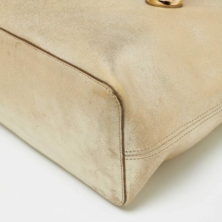 Pre Owned Michael Kors Gold Leather Jet Set Travel Shopper Tote