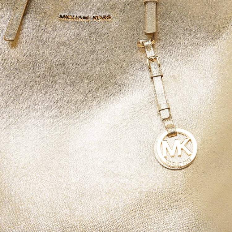 Pre Owned Michael Kors Gold Leather Jet Set Travel Shopper Tote