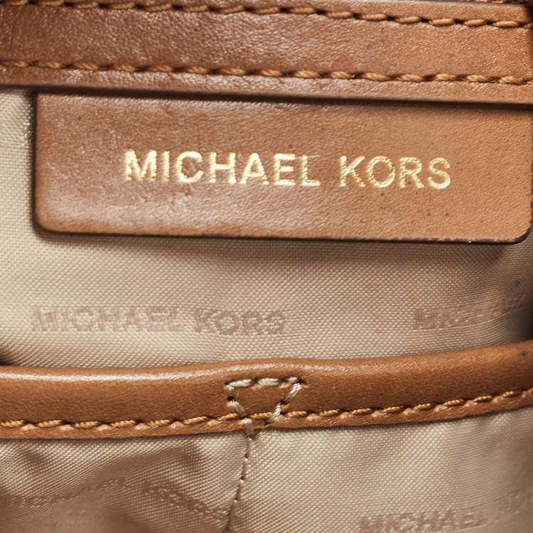 Pre Owned Michael Kors Beige/Brown Signature Coated Canvas and Leather Lauryn Hobo