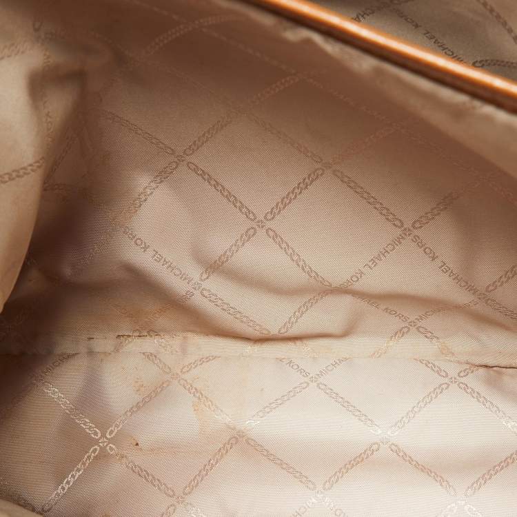 Pre Owned Michael Kors Brown/Tan Signature Coated Canvas and Leather Mae Tote