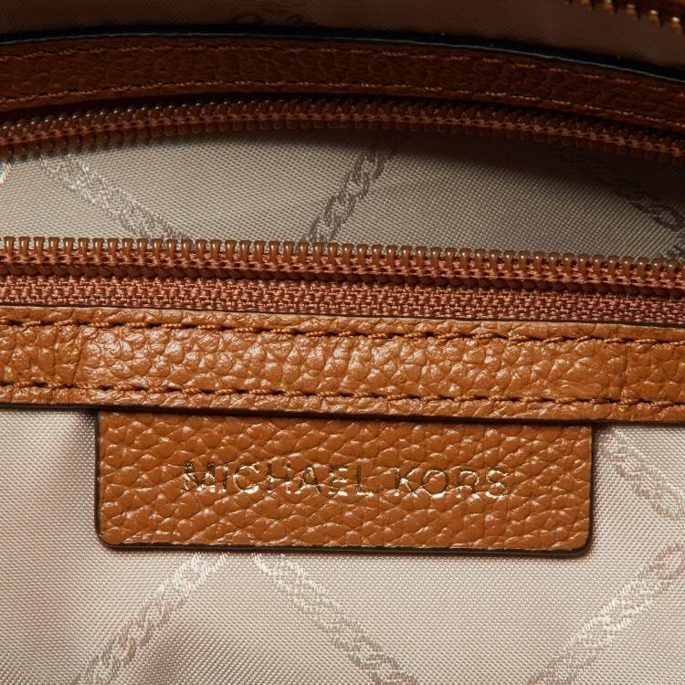 Pre Owned Michael Kors Brown/Tan Signature Coated Canvas and Leather Mae Tote