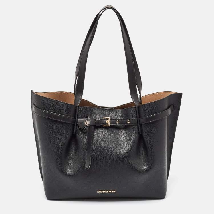 Pre Owned Michael Kors Black Leather Large Emilia East/West Tote
