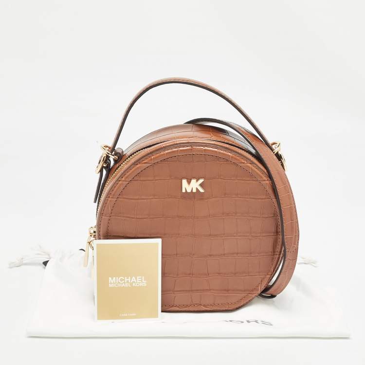 Pre Owned Michael Kors Brown Croc Embossed Leather Delaney Crossbody Bag