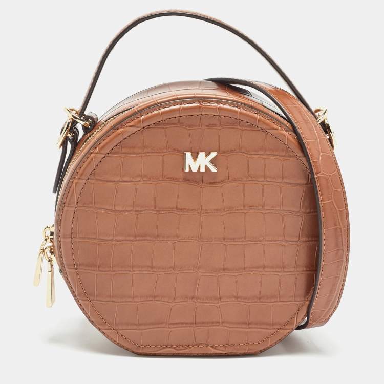 Pre Owned Michael Kors Brown Croc Embossed Leather Delaney Crossbody Bag