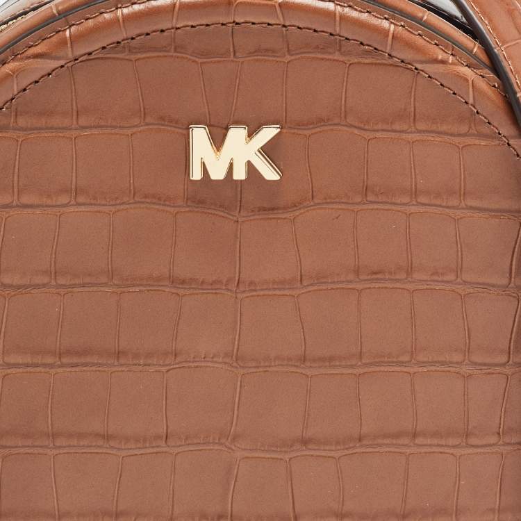 Pre Owned Michael Kors Brown Croc Embossed Leather Delaney Crossbody Bag