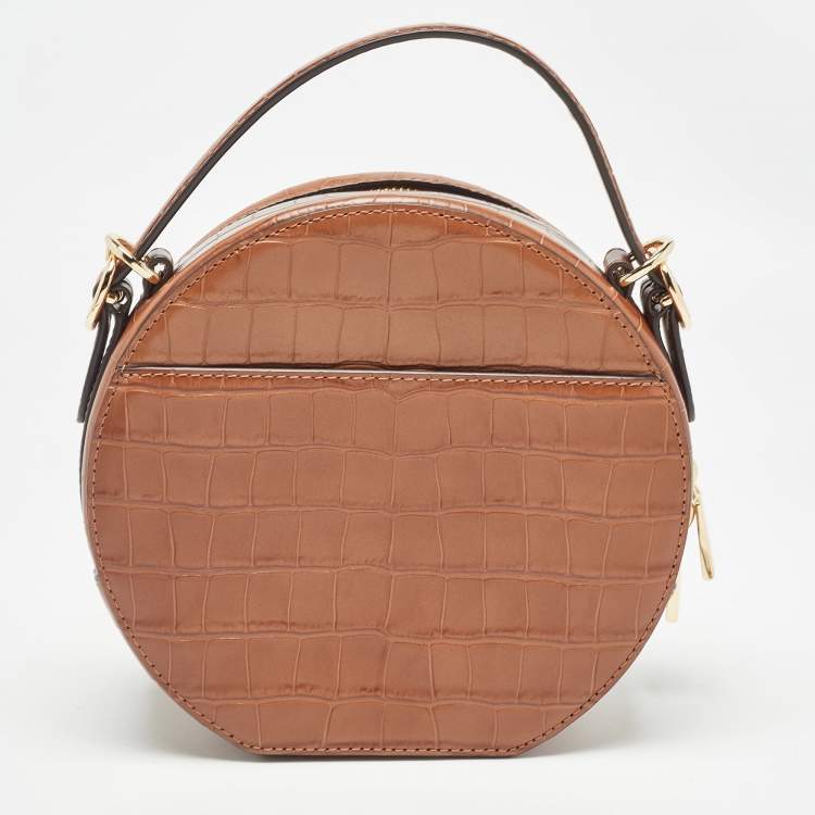 Pre Owned Michael Kors Brown Croc Embossed Leather Delaney Crossbody Bag
