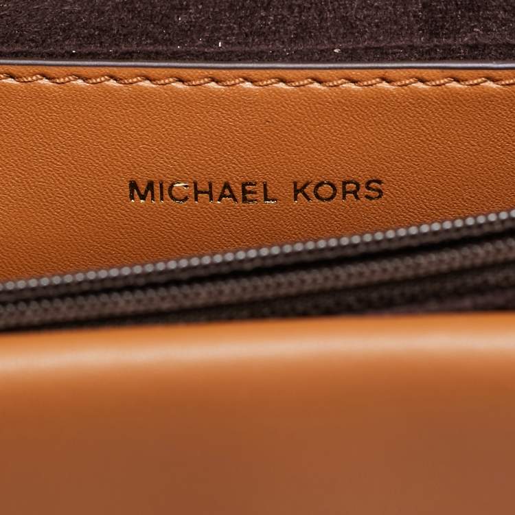 Pre Owned Michael Kors Brown Signature Coated Canvas and Leather Medium Greenwich Top Handle Bag