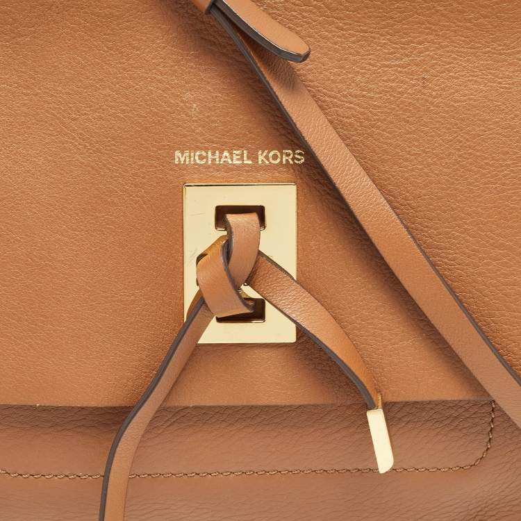 Pre Owned Michael Kors Brown Leather Fold Over Flap Shoulder Bag