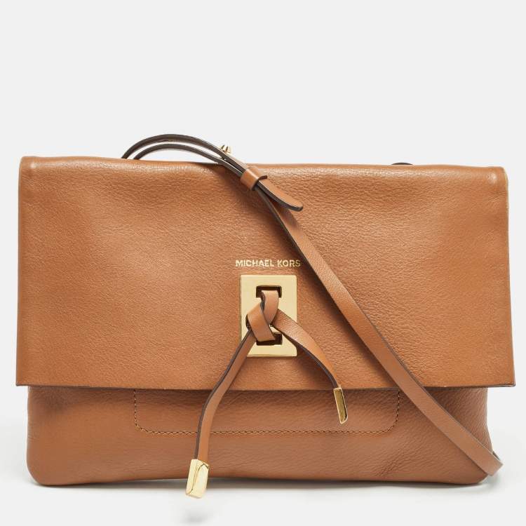 Pre Owned Michael Kors Brown Leather Fold Over Flap Shoulder Bag