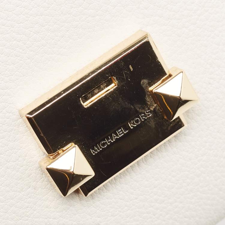 Pre Owned Michael Kors White Leather Small Jayne Trunk Top Handle Bag 