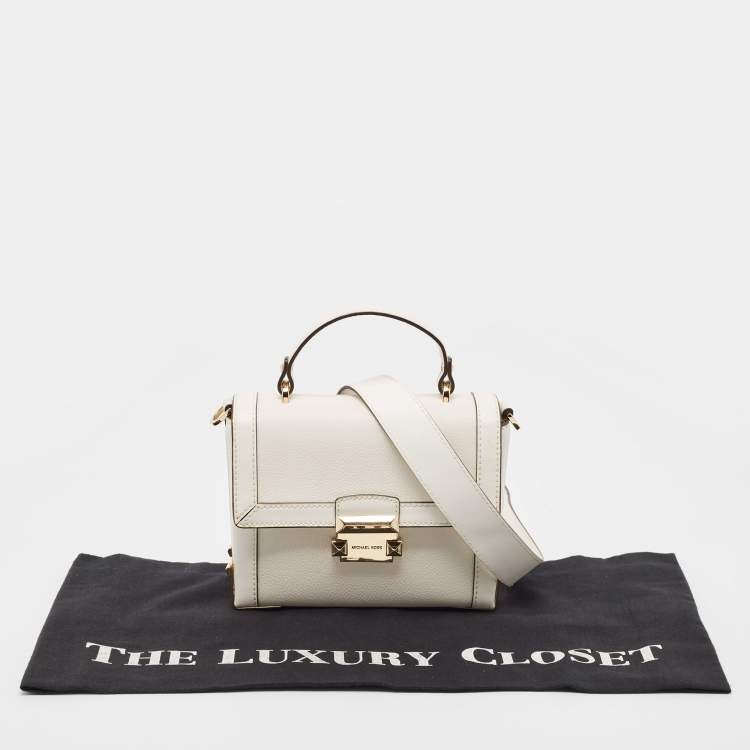 Pre Owned Michael Kors White Leather Small Jayne Trunk Top Handle Bag 
