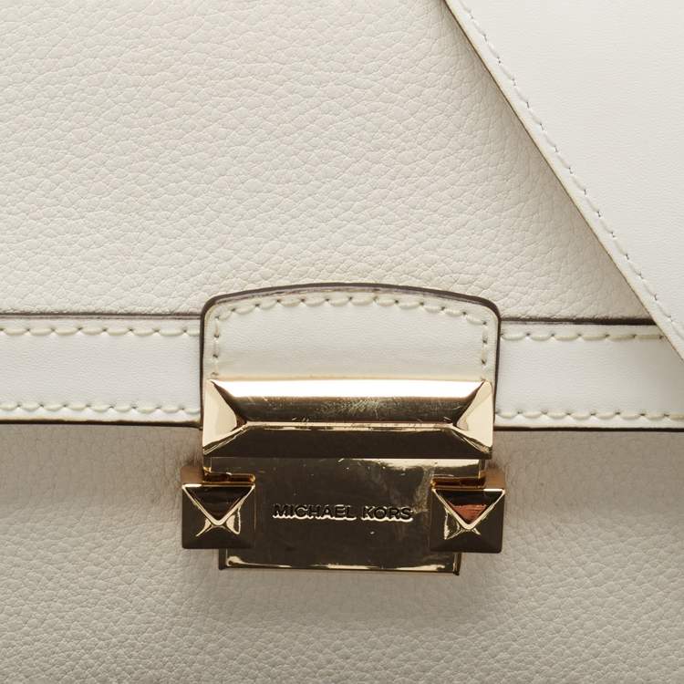 Pre Owned Michael Kors White Leather Small Jayne Trunk Top Handle Bag 
