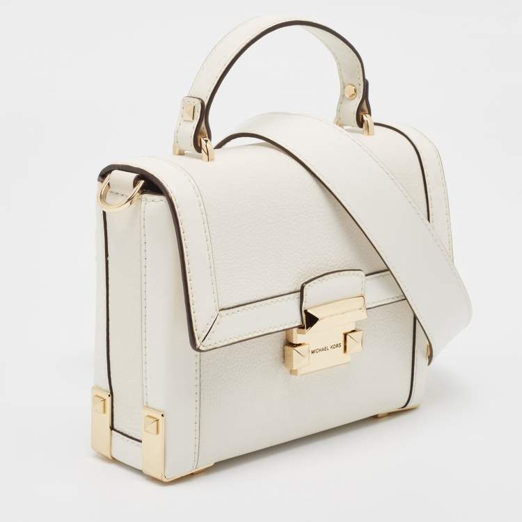 Pre Owned Michael Kors White Leather Small Jayne Trunk Top Handle Bag 