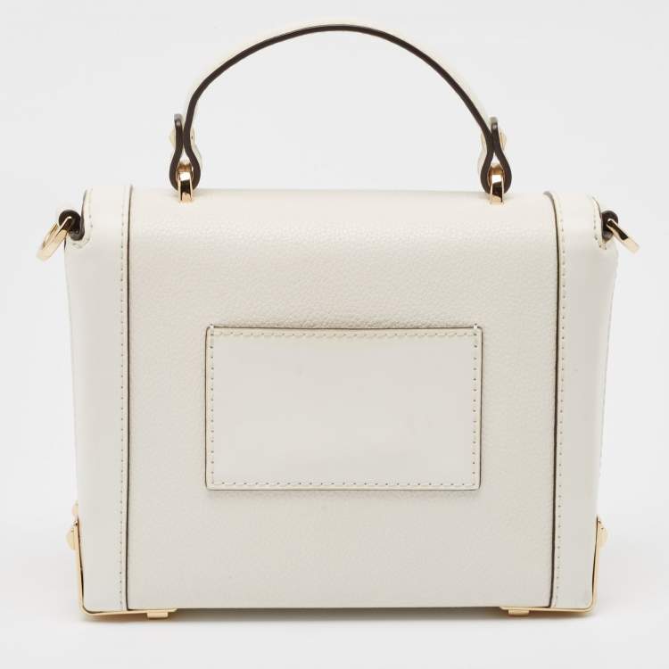Pre Owned Michael Kors White Leather Small Jayne Trunk Top Handle Bag 