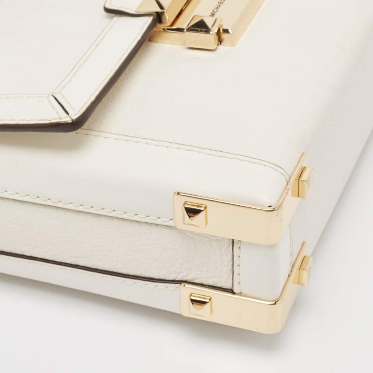 Pre Owned Michael Kors White Leather Small Jayne Trunk Top Handle Bag 