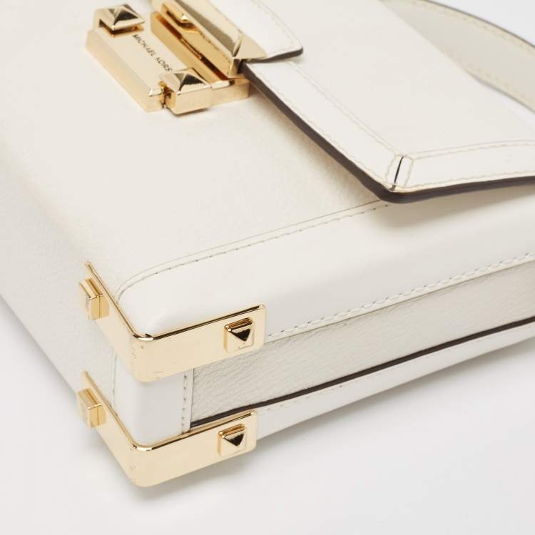 Pre Owned Michael Kors White Leather Small Jayne Trunk Top Handle Bag 