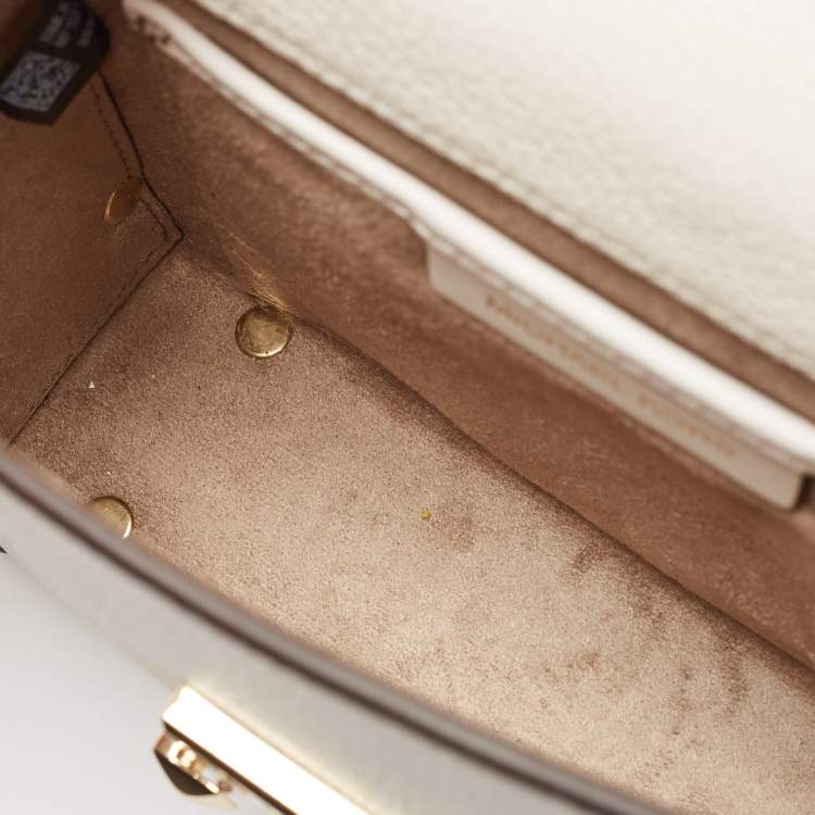 Pre Owned Michael Kors White Leather Small Jayne Trunk Top Handle Bag 
