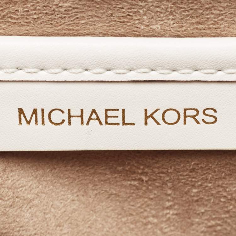 Pre Owned Michael Kors White Leather Small Jayne Trunk Top Handle Bag 