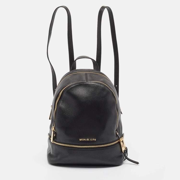 Michael Kors Rhea Medium Black Leather Back Pack high quality with Logo