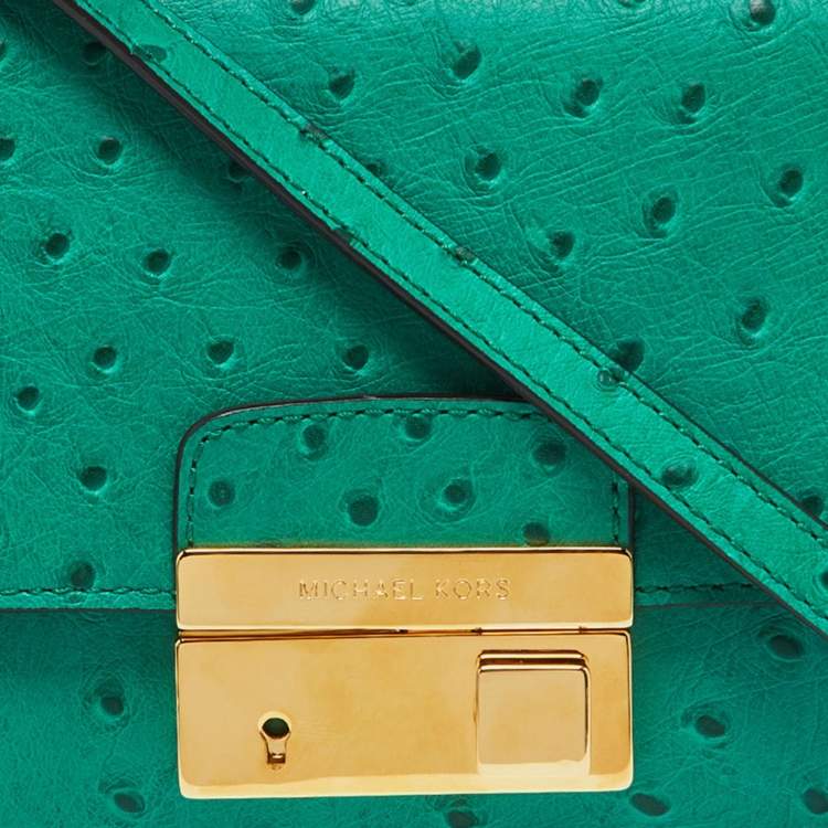 Pre Owned Michael Kors Green Ostrich Embossed Leather Gia Convertible Clutch