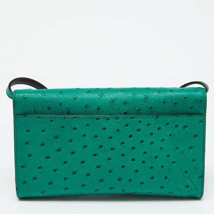 Pre Owned Michael Kors Green Ostrich Embossed Leather Gia Convertible Clutch