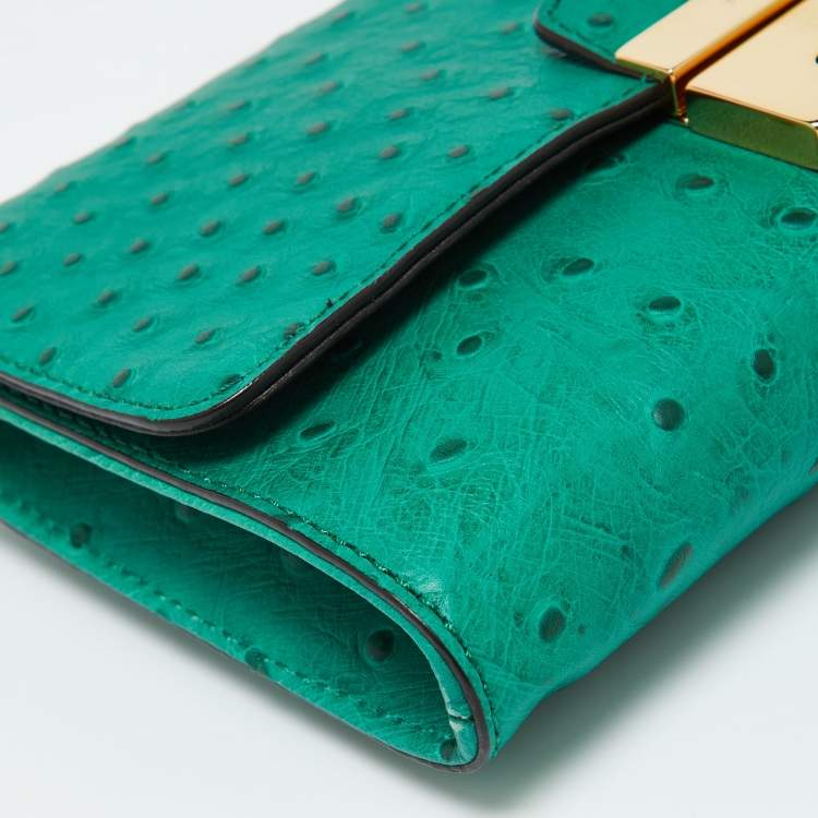 Pre Owned Michael Kors Green Ostrich Embossed Leather Gia Convertible Clutch