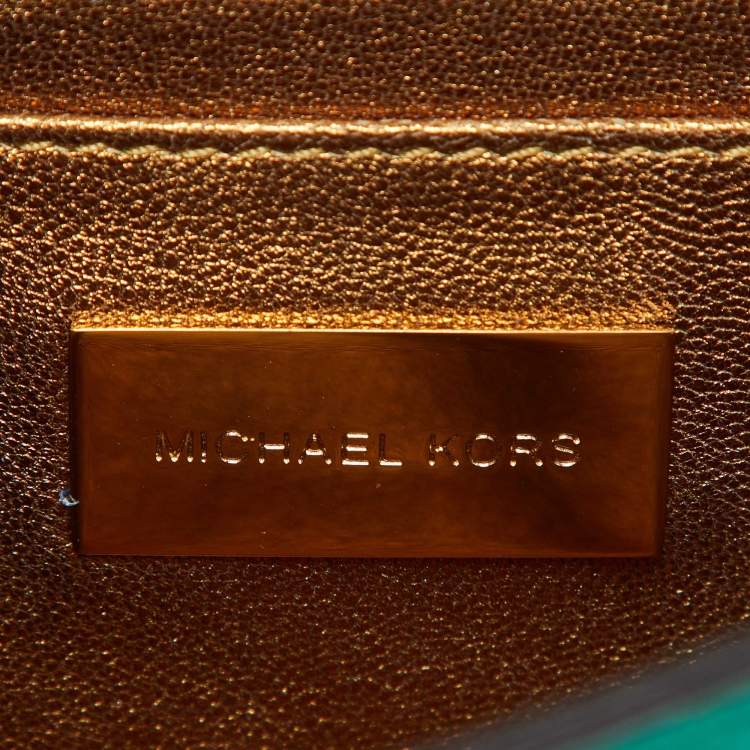 Pre Owned Michael Kors Green Ostrich Embossed Leather Gia Convertible Clutch